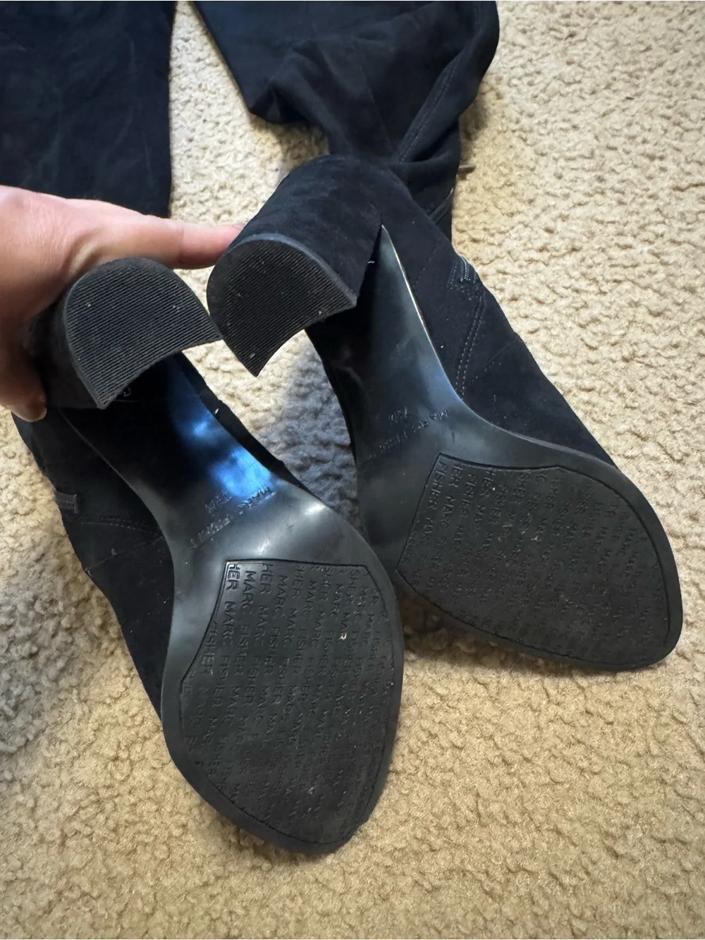 Marc Fisher Neela Black Suede Over The Knee Block Heel Boots Size 7.5